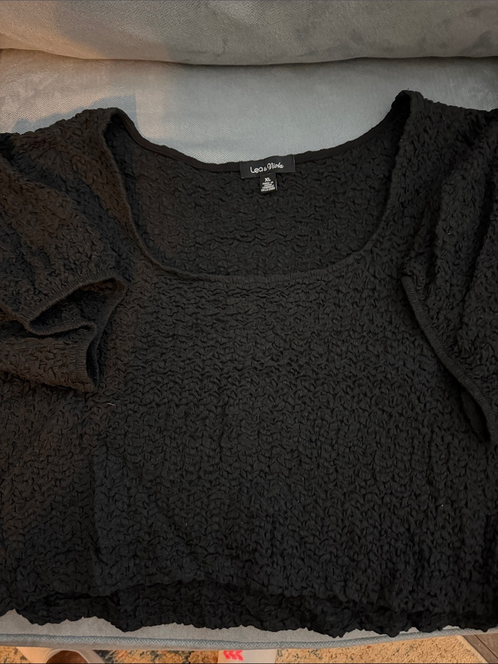 Anthropologie (Lea & Viola) Black Textured Scoop Crop Top